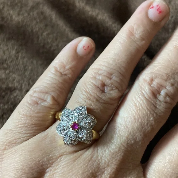 Finger Ring AD diamond stones studded gold polished. - Picture 2 of 5